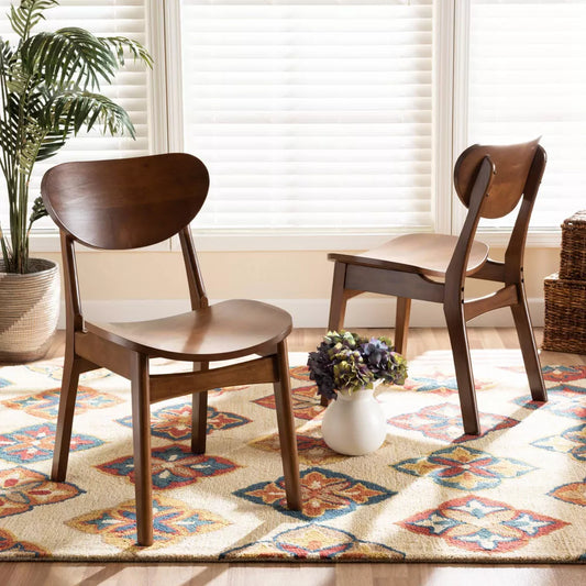 Baxton Studio Katya Mid-Century Modern Walnut Brown Finished Wood 2-Piece Dining Chair Set
