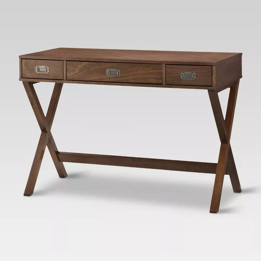 Wood Writing Desk with Drawers - Mid Tone Brown