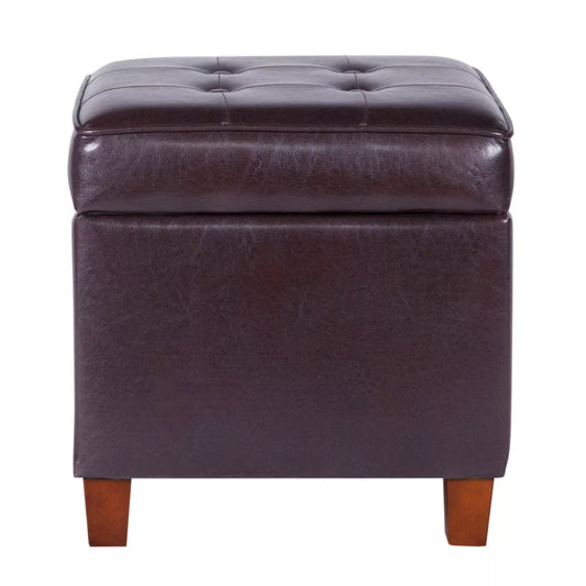 Square Tufted Faux Leather Storage Ottoman