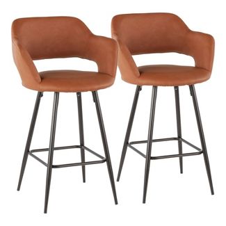 Set of 2 Counter Height Barstool - Brown Faux Leather