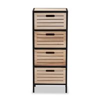 Wood and Metal 4 Drawer Storage Cabinet Oak Brown/Black