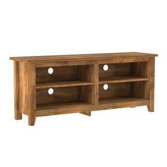4 Cubby Wood Open Storage TV Stand for TVs up to 65" - Natural