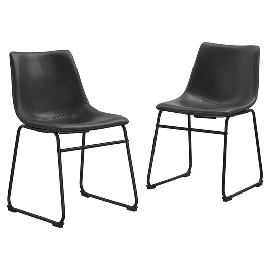 Set of 2 Modern Upholstered Faux Leather Dining Chairs - Black