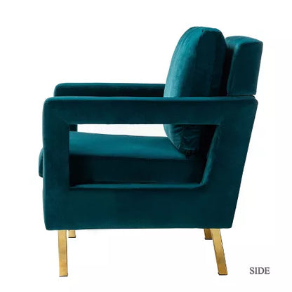 Pene Velvet Accent Armchair with Golden Metal Base and square open-framed arm | Karat Home