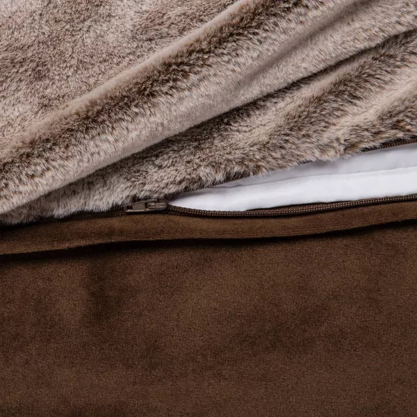 55" x 80" 15lbs Faux Fur Weighted Blanket with Removable Cover Brown - Threshold™