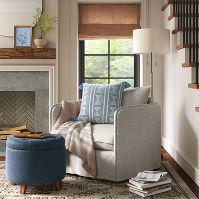 Tufted Round Storage Ottoman - Heathered Blue