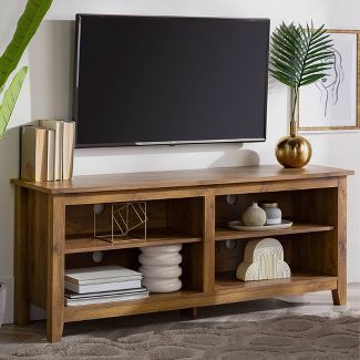 4 Cubby Wood Open Storage TV Stand for TVs up to 65" - Natural