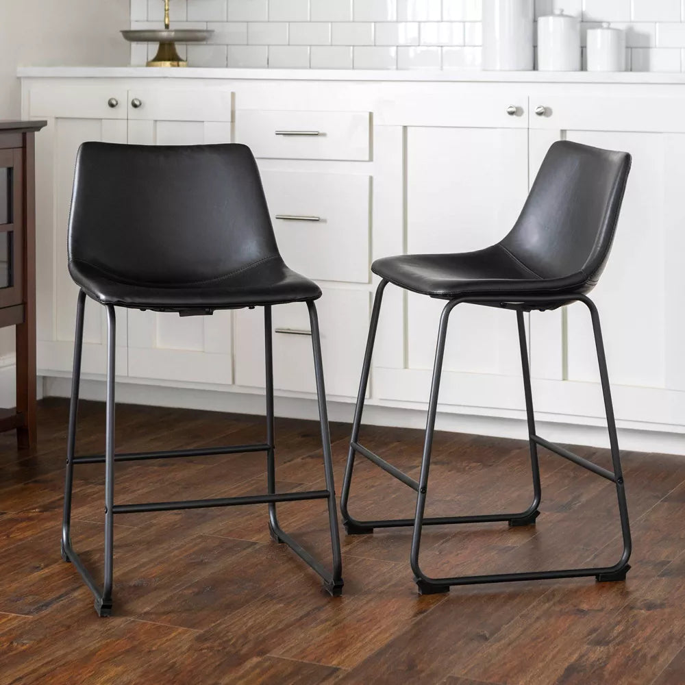 Set of 2 Modern Upholstered Faux Leather Counter Height Barstools