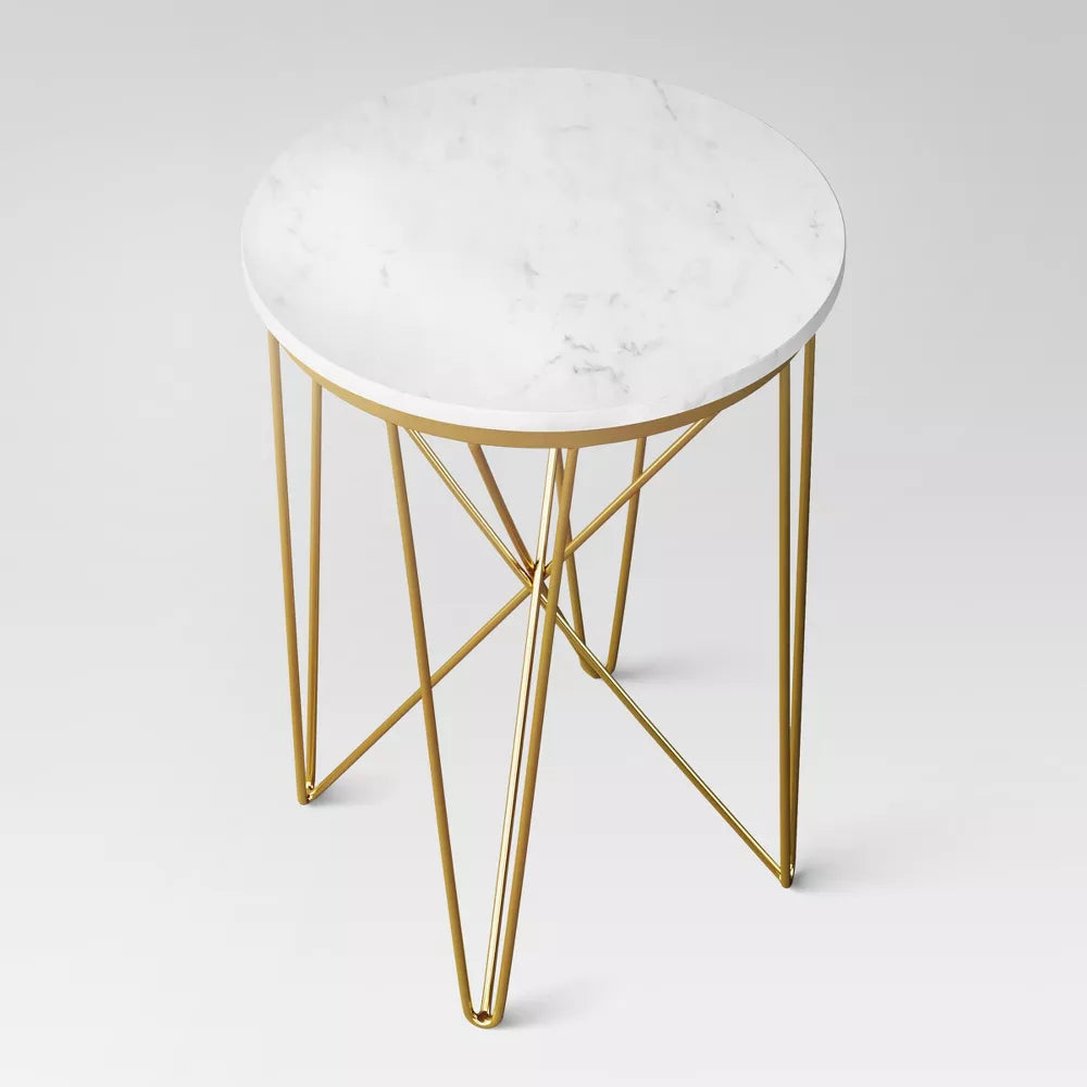 Marble Top Round Table - Gold