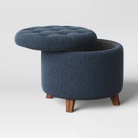 Tufted Round Storage Ottoman - Heathered Blue