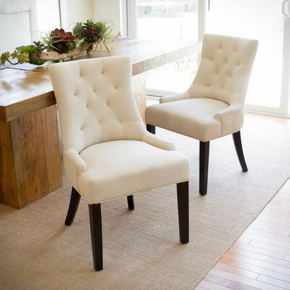 Set of 2 Tufted Dining Chairs - Beige