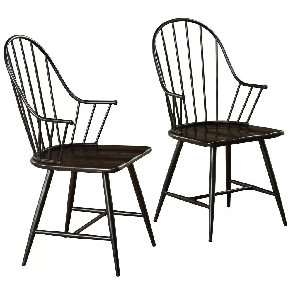 Set of 2 Milo Windsor Metal with Wood Seat Dining Armchairs Black/Espresso Brown