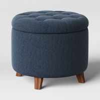 Tufted Round Storage Ottoman - Heathered Blue