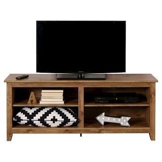 4 Cubby Wood Open Storage TV Stand for TVs up to 65" - Natural