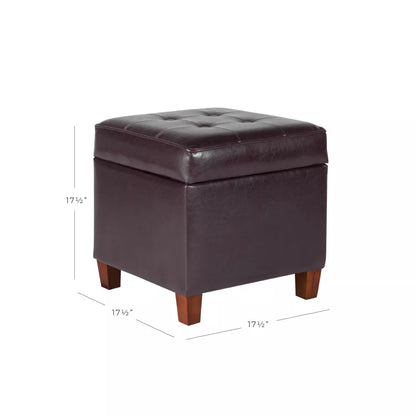 Square Tufted Faux Leather Storage Ottoman