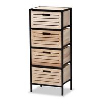 Wood and Metal 4 Drawer Storage Cabinet Oak Brown/Black