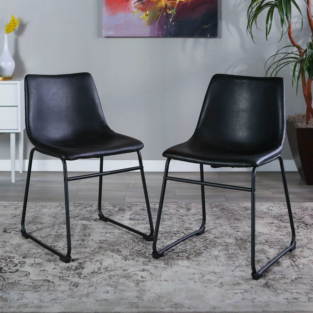 Set of 2 Modern Upholstered Faux Leather Dining Chairs - Black